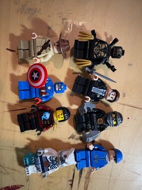 Lego Minifigure Lot with Blue, Black, Tan, White, Yellow Accents